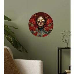 Bloemen - Dieprood - Zonnebril - Vrouw Wandcirkel behangsticker klein -sfeer2