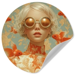 Goudvissen - Oranje - Vrouw - Blond Wandcirkel behangsticker klein -3d