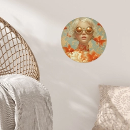 Goudvissen - Oranje - Vrouw - Blond Wandcirkel behangsticker klein -sfeer4