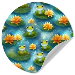 Kikker - Lelies - Groen Wandcirkel behangsticker klein 186 -3d