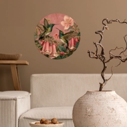 Kolibries - Bloemen - Groen - Roze Wandcirkel behangsticker klein -sfeer1