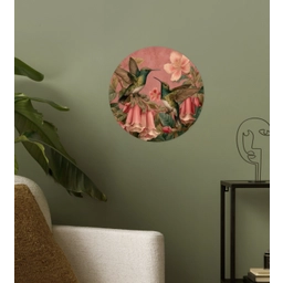 Kolibries - Bloemen - Groen - Roze Wandcirkel behangsticker klein -sfeer2
