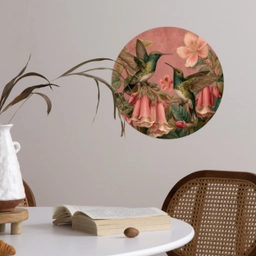 Kolibries - Bloemen - Groen - Roze Wandcirkel behangsticker klein -sfeer3