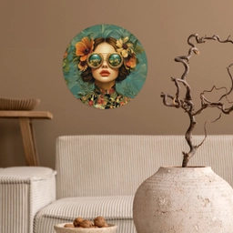 Vrouw - Bloemen - Vlinders - Natuur - Vintage Wandcirkel behangsticker klein -sfeer1