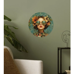 Vrouw - Bloemen - Vlinders - Natuur - Vintage Wandcirkel behangsticker klein -sfeer2