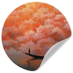 Zee - Boot - Wolken - Oranje Wandcirkel behangsticker klein -3d