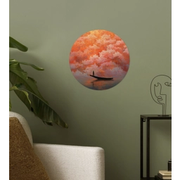 Zee - Boot - Wolken - Oranje Wandcirkel behangsticker klein -sfeer2