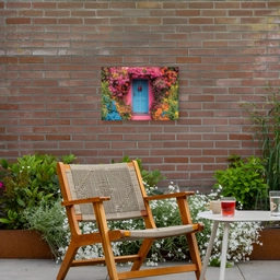 Bloemen - Deur - Roze Tuinposter op houten frame 2 cm dik klein -sfeer3