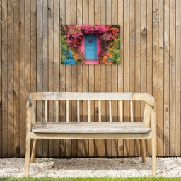 Bloemen - Deur - Roze Tuinposter op houten frame 2 cm dik klein -sfeer4