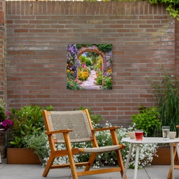 Doorkijk - Bloemen - Pad - Natuur Tuinposter op houten frame 2 cm dik middel -sfeer3
