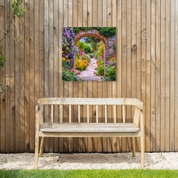 Doorkijk - Bloemen - Pad - Natuur Tuinposter op houten frame 2 cm dik middel -sfeer4