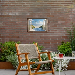 Doorkijk - Strand - Raam - Duinen - Zee Tuinposter op houten frame 2 cm dik klein -sfeer3