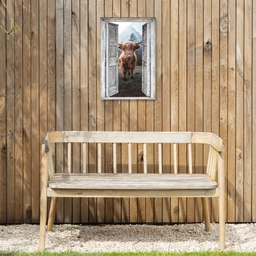 Oude deuren naar Schotse Hooglander Tuinposter op houten frame 2 cm dik klein -sfeer4