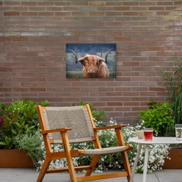 Schotse Hooglander - Koeienkop - Landschap - Natuur - Koe Tuinposter op houten frame 2 cm dik klein -sfeer3
