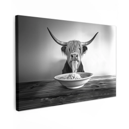 Schotse Hooglander - Spaghetti - Dieren - Zwart wit Tuinposter op houten frame 2 cm dik klein -3d