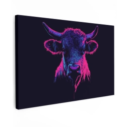 Stier - Neon - Zwart - Kleur Tuinposter op houten frame 2 cm dik klein -3d