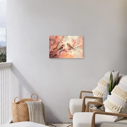 Vogels - Romantic - Bloesemtak Tuinposter op houten frame 2 cm dik klein -sfeer1