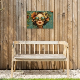 Vrouw - Bloemen - Vlinders - Natuur - Vintage Tuinposter op houten frame 2 cm dik klein -sfeer4