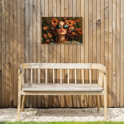 Vrouwen - Bloemen - Modern - Bril - Abstract Tuinposter op houten frame 2 cm dik klein -sfeer4