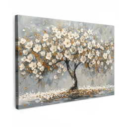 Boom - Bloemen - Wit - Natuur - Kunst canvas 2cm klein -z3d
