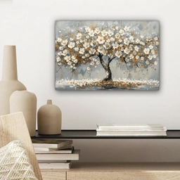 Boom - Bloemen - Wit - Natuur - Kunst canvas 2cm klein -sfeer6