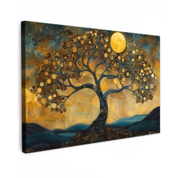 Boom - Maan - Bloemen - Goud - Kunst canvas 2cm klein -z3d