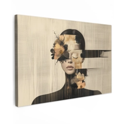 Gezicht - Bloemen - Zwart - Vrouw canvas 2cm klein -z3d