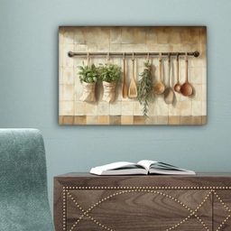 Hout - Keukengerei - Stilleven - Tegels canvas 2cm klein -sfeer4