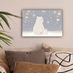 Ijsbeer - Sneeuw - Sterren - Blauw canvas 2cm klein -sfeer1