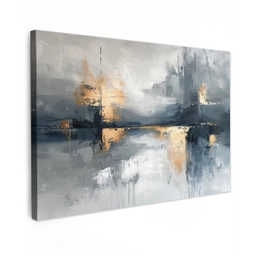 Kunst - Grijs - Goud - Abstract canvas 2cm klein -z3d