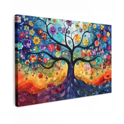 Kunst - Levensboom - Bloemen - Hippie canvas 2cm klein -z3d