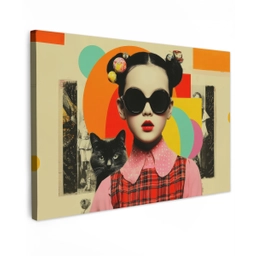 Meisje - Zonnebril - Kat - Retro canvas 2cm klein -z3d