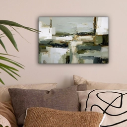 Penseelstreken - Groen - Abstract - Japandi canvas 2cm klein -sfeer1