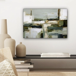 Penseelstreken - Groen - Abstract - Japandi canvas 2cm klein -sfeer6