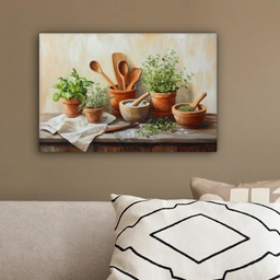 Potten - Kruiden - Hout canvas 2cm klein -sfeer3