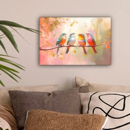 Vogels - Kleurrijk - Tak canvas 2cm klein -sfeer1