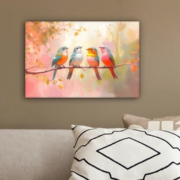 Vogels - Kleurrijk - Tak canvas 2cm klein -sfeer3