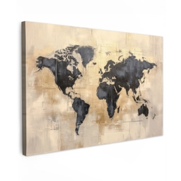 Wereldkaart - Goud - Zwart - Abstract canvas 2cm klein -z3d