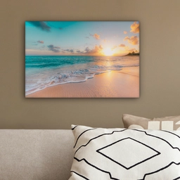 Zonsondergang - Strand - Zee - Zomer - Blauw canvas 2cm klein -sfeer3