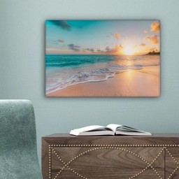Zonsondergang - Strand - Zee - Zomer - Blauw canvas 2cm klein -sfeer4