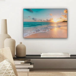 Zonsondergang - Strand - Zee - Zomer - Blauw canvas 2cm klein -sfeer6