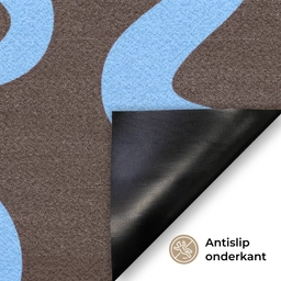 Kronkelende lijnen - Blauw - Bruin - Minimalistisch Deurmat klein 898 -antislip_NL