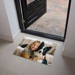deurmat foto vrouw met hond
