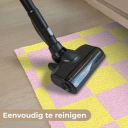 Schaakbord patroon - Geel - Roze - Blokjes Deurmat klein -reinigen_NL