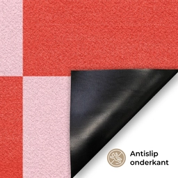 Schaakbord patroon - Rood - Roze - Blokjes Deurmat klein -antislip_NL