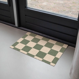 Schaakbord print - Groen - Beige - Blokjes Deurmat klein -sfeer2