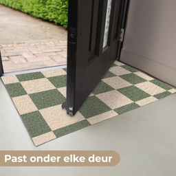 Schaakbord print - Groen - Beige - Blokjes Deurmat klein -USP_NL
