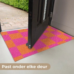 Schaakbord print - Oranje - Roze - Blokjes Deurmat klein -USP_NL