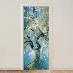 Amandelbloesem boom - Blauw - Abstract deurposter klein -3d_beige