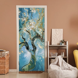 Amandelbloesem boom - Blauw - Abstract deurposter klein -sfeer1